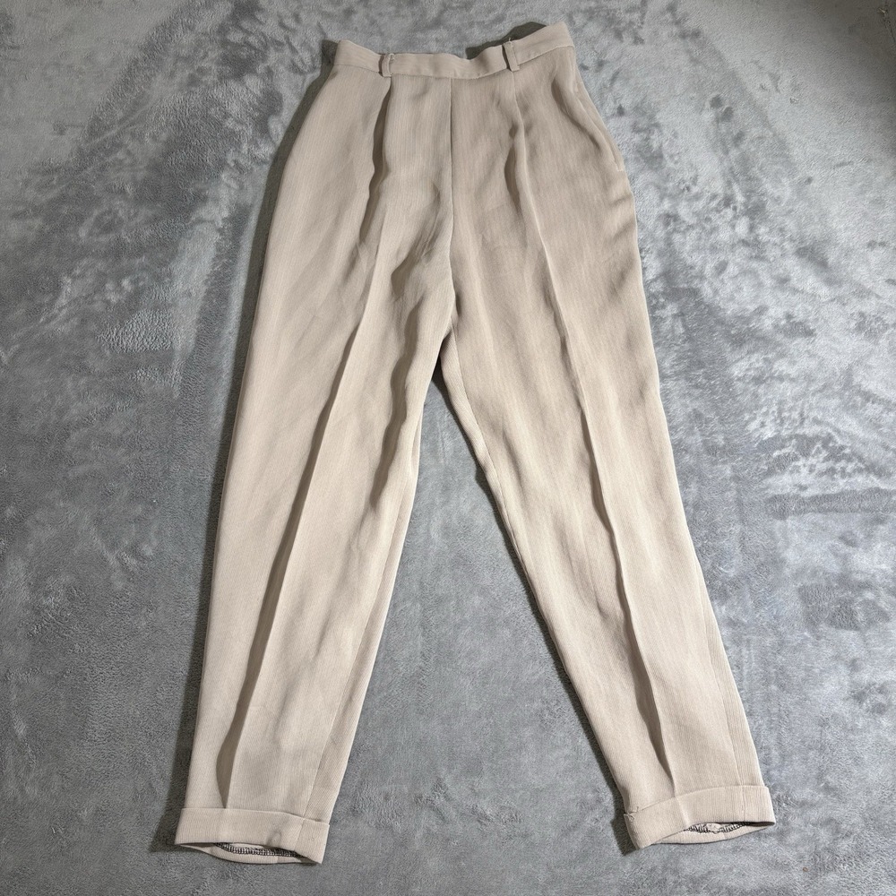 Ann Taylor Womens Ankle Pants Beige Size 4 Offset Side Button Orange Interior